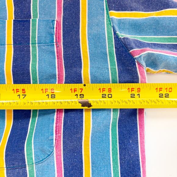 Vintage Unisex Small 80's Retro Bold Striped Short Sleeve Button Down Shirt - Picture 4 of 7